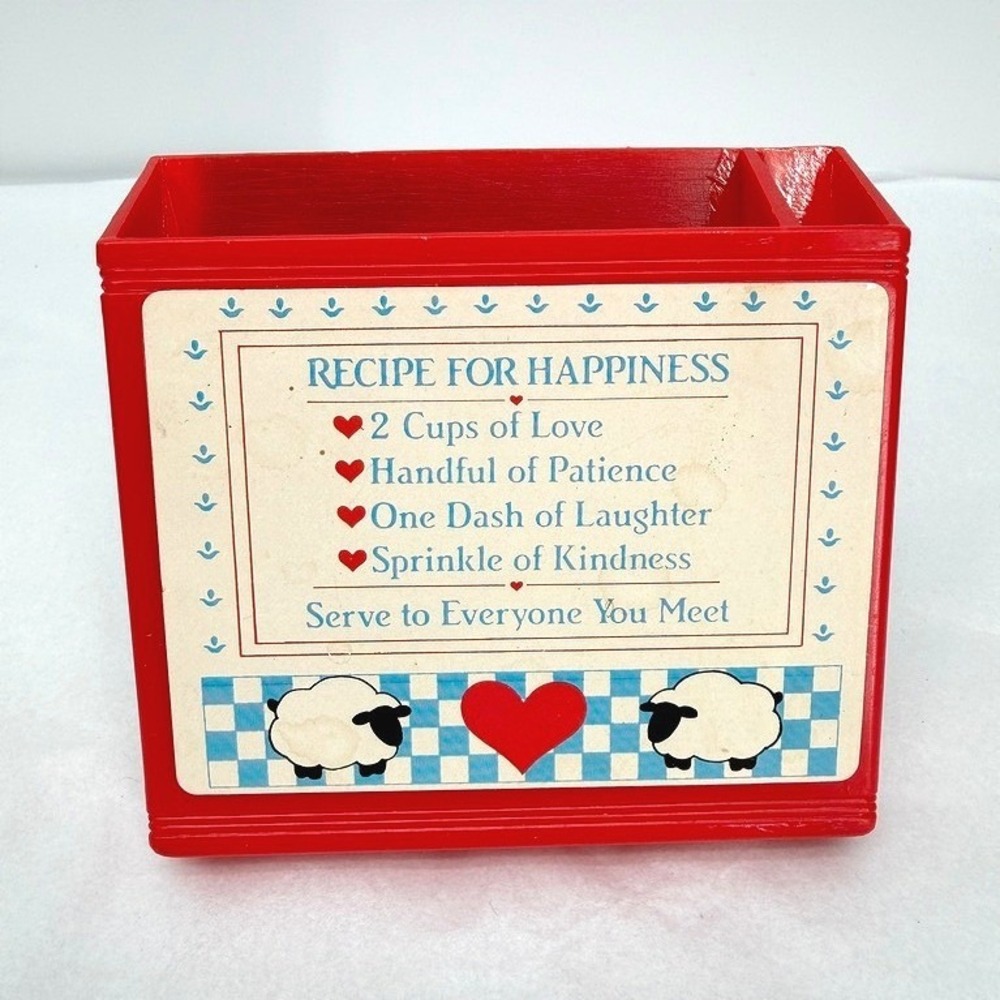 Magnetic Pen Holder Fridge MAGNET 'Recipe For Happiness' Sheep Red Kitchen Decor